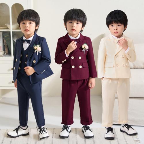Viscose & Polyester Boy Clothing Set Necktie & brooch & vest & Pants & top & coat Solid Set