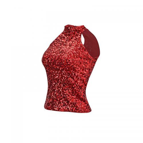 Polyester Slim Tank Top Plastic Sequins Solid : PC