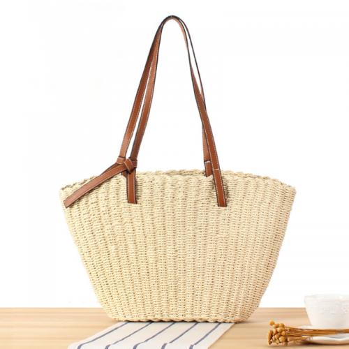 Paper Rope & Polyester Beach Bag & Easy Matching Woven Shoulder Bag large capacity PC