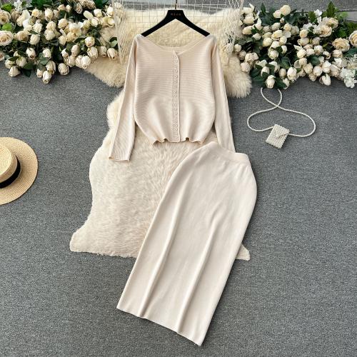 Polyester Slim & High Waist Two-Piece Dress Set Solid : Set