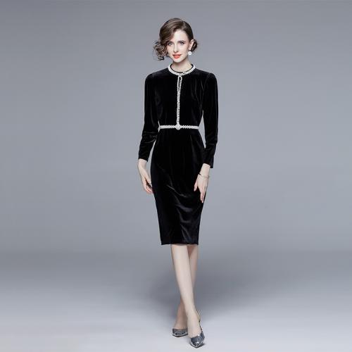 ベロア & ポリエステル セクシーなパッケージヒップドレス 単色 黒 一つ