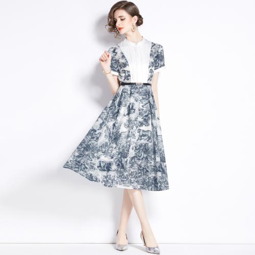 Polyester Einteiliges Kleid, Gedruckt, Grau,  Stück