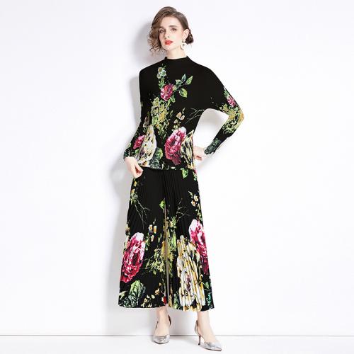 Polyester Wide Leg Trousers & Soft Women Casual Set & two piece printed floral Set