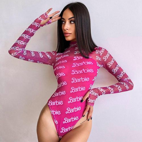 Polyester Women Jumpsuit see through look & skinny printed letter PC