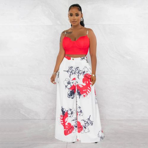 Polyester Women Casual Set slimming & two piece Wide Leg Trousers & camis printed floral Set
