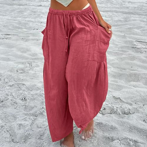 Spandex & Polyester Wide Leg Trousers & High Waist Women Casual Pants Solid PC