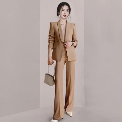 Polyester Waist-controlled Women Business Pant Suit & two piece Pants & top khaki Set