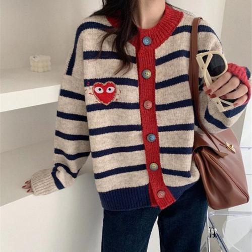 Viscose & Knitted Women Cardigan loose & thermal knitted striped : PC