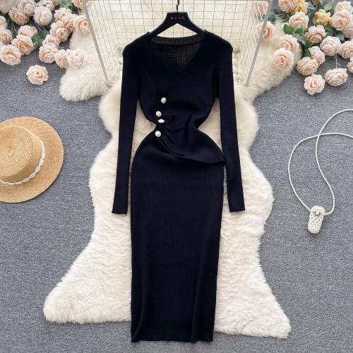 Polyester Slim Autumn and Winter Dress Solid : PC
