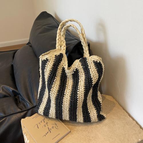 Straw Tote Bag & Easy Matching Woven Shoulder Bag large capacity striped PC