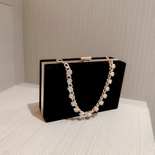 Velour Easy Matching Clutch Bag with rhinestone black PC