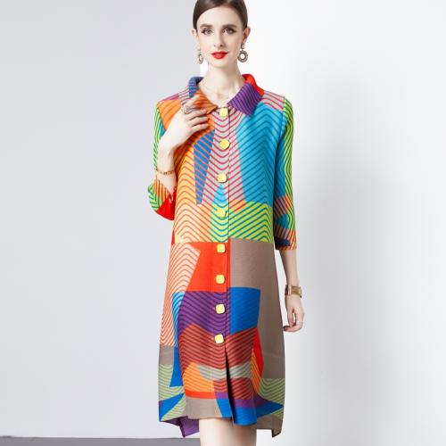 Polyester Soft & Straight One-piece Dress slimming printed multi-colored : PC