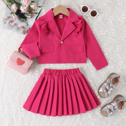 Polyester eight piece & Pleated Girl Two-Piece Dress Set & thermal Solid fuchsia Set
