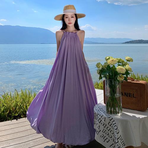 Polyester Slim Slip Dress & hollow printed floral purple PC
