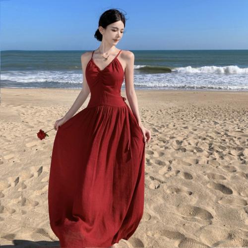 Polyester Slim Slip Dress & hollow red PC