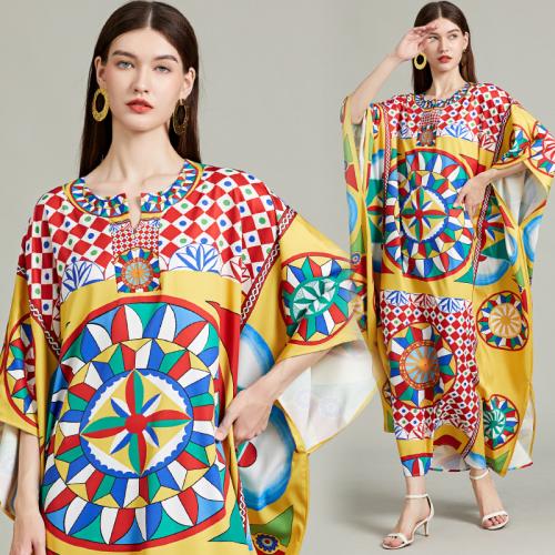Polyester One-piece Dress & loose printed geometric multi-colored PC
