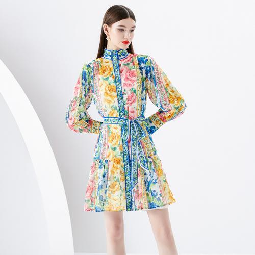 Polyester Einteiliges Kleid, Gedruckt, Floral, mehrfarbig,  Stück