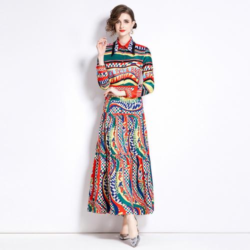 Polyester Two-Piece Dress Set & two piece printed floral multi-colored Set