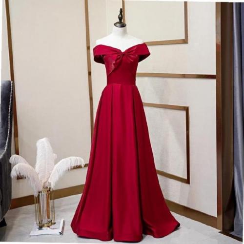 Polyester Plus Size Long Evening Dress  patchwork Solid wine red PC