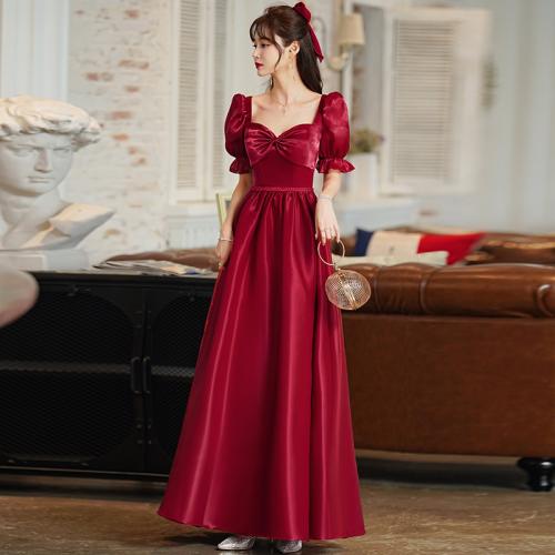 Polyester Slim & Plus Size Long Evening Dress patchwork Solid wine red PC