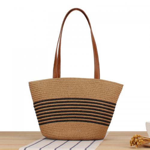 Paper Rope Beach Bag & Easy Matching Woven Shoulder Bag striped PC