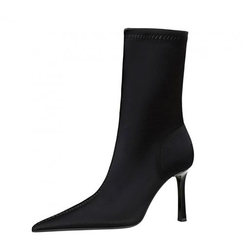 Silk & Rubber Stiletto Boots & thermal Solid black Pair