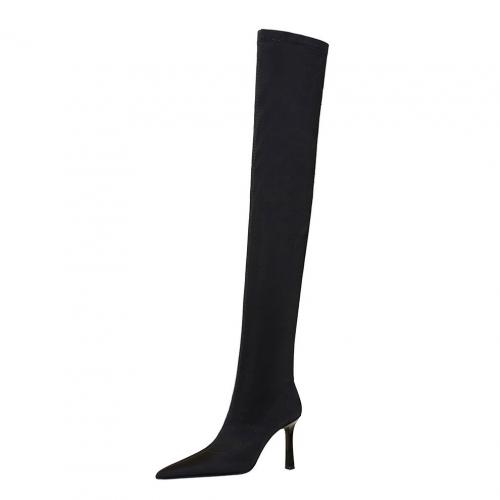 Silk & Rubber Stiletto Knee High Boots & thermal Solid black Pair