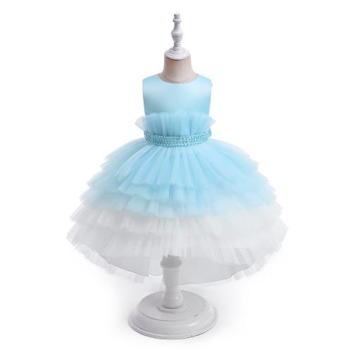 Gauze & Cotton Ball Gown Girl One-piece Dress Cute & short front long back Solid blue PC