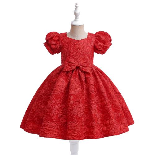 Cotton Soft & Princess Girl One-piece Dress with bowknot Gauze floral red PC