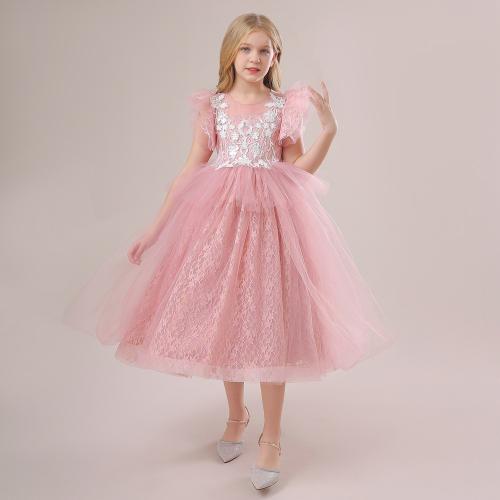 Gauze & Polyester Soft & Princess Girl One-piece Dress & breathable Solid PC