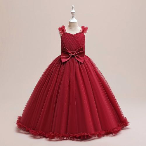 Polyester Soft & Princess Girl One-piece Dress large hem design Solid red PC