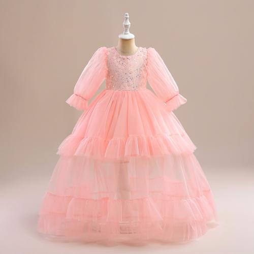 Gauze & Polyester Princess Girl One-piece Dress see through look & large hem design Solid PC