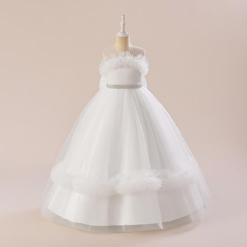 Gauze & Polyester Princess Girl One-piece Dress large hem design Gauze Solid white PC