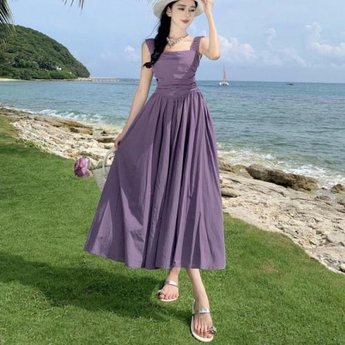 Polyester Slim Slip Dress & hollow purple PC