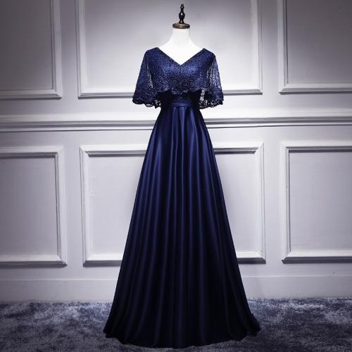 Polyester Slim & Plus Size Long Evening Dress patchwork Solid PC