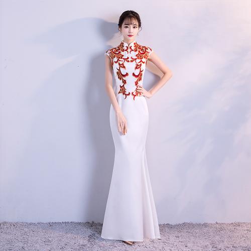 Polyester Plus Size & Mermaid Long Evening Dress embroidered white PC