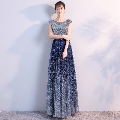 Polyester Slim & Plus Size Long Evening Dress  patchwork Solid PC