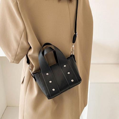PU Leather Bucket Bag Handbag attached with hanging strap & studded Solid PC