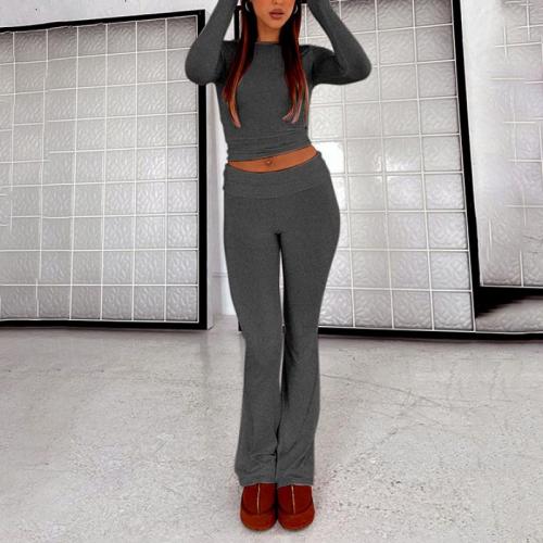 Polyester Women Casual Set & skinny Long Trousers & long sleeve T-shirt patchwork Solid Set