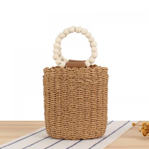 Paper Rope Easy Matching & Bucket Bag Woven Tote Wooden Beads PC