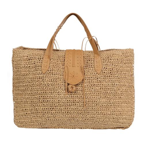 Straw Easy Matching Woven Tote large capacity brown PC