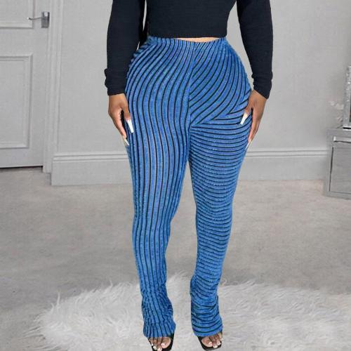 Spandex & Polyester Slim Women Casual Pants flexible printed striped PC