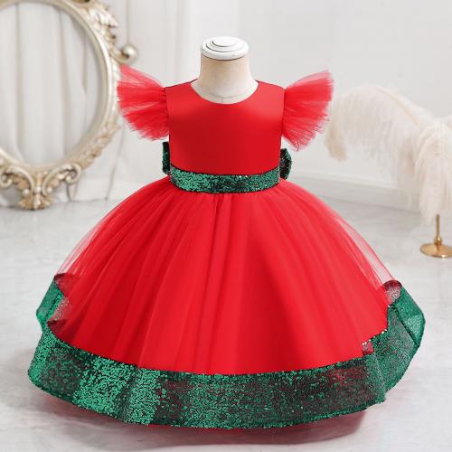 Sequin & Gauze & Polyester Ball Gown Girl One-piece Dress Cute & breathable Solid PC
