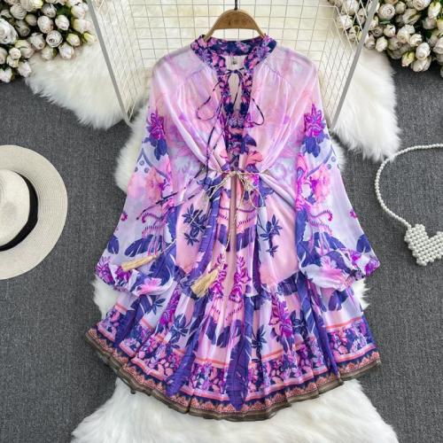 Polyester Waist-controlled One-piece Dress & breathable purple PC