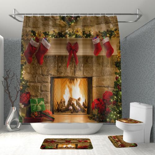 Polyester Punch-free Shower Curtain christmas design printed PC
