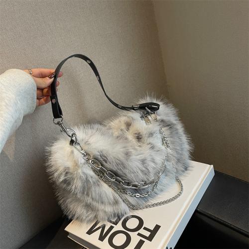 Plush & PU Leather Easy Matching Shoulder Bag attached with hanging strap PC