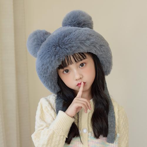 Polyester Children Ear Hat with fur ball & thermal knitted PC