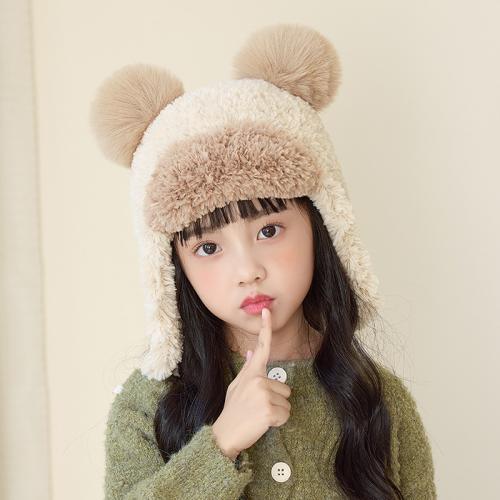 Polyester Children Ear Hat with fur ball & thermal & unisex knitted PC
