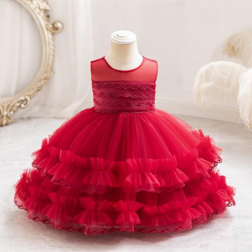 Polyester Princess & Ball Gown Girl One-piece Dress patchwork Solid PC