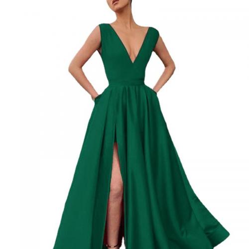 ポリエステル ロングイブニングドレス 単色 選択のためのより多くの色 一つ